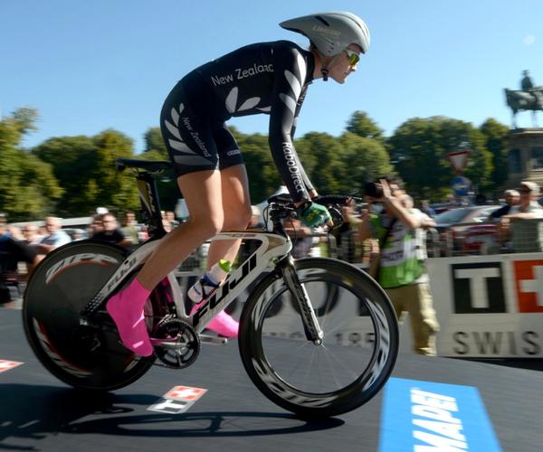 Auckland's Devon Hiley at the start of the time trial at the UCI World Road Cycling Championships in Italy today.